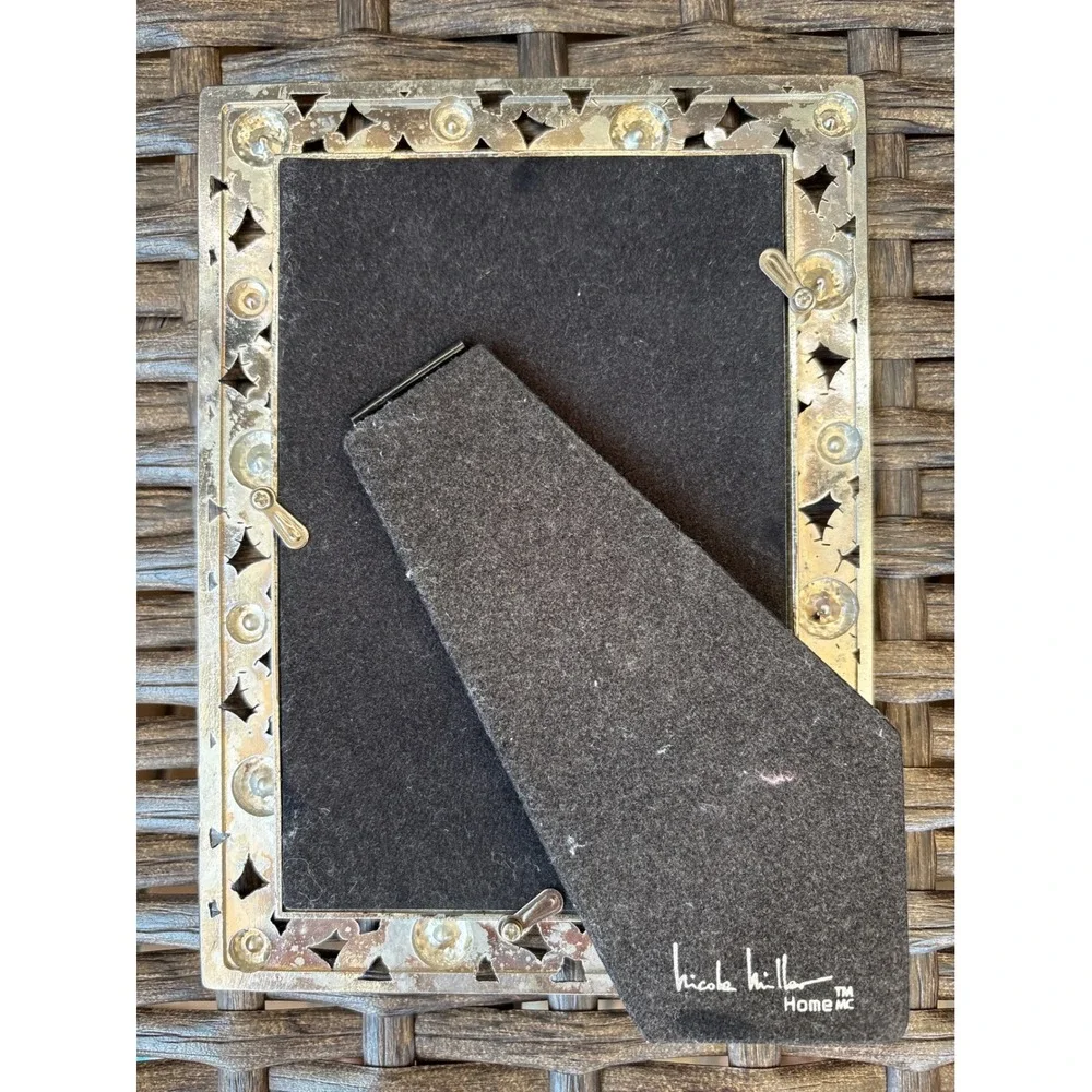 Nicole Miller Home Silver Rhinestone Ornate Floral 4x6 Picture Frame Vintage